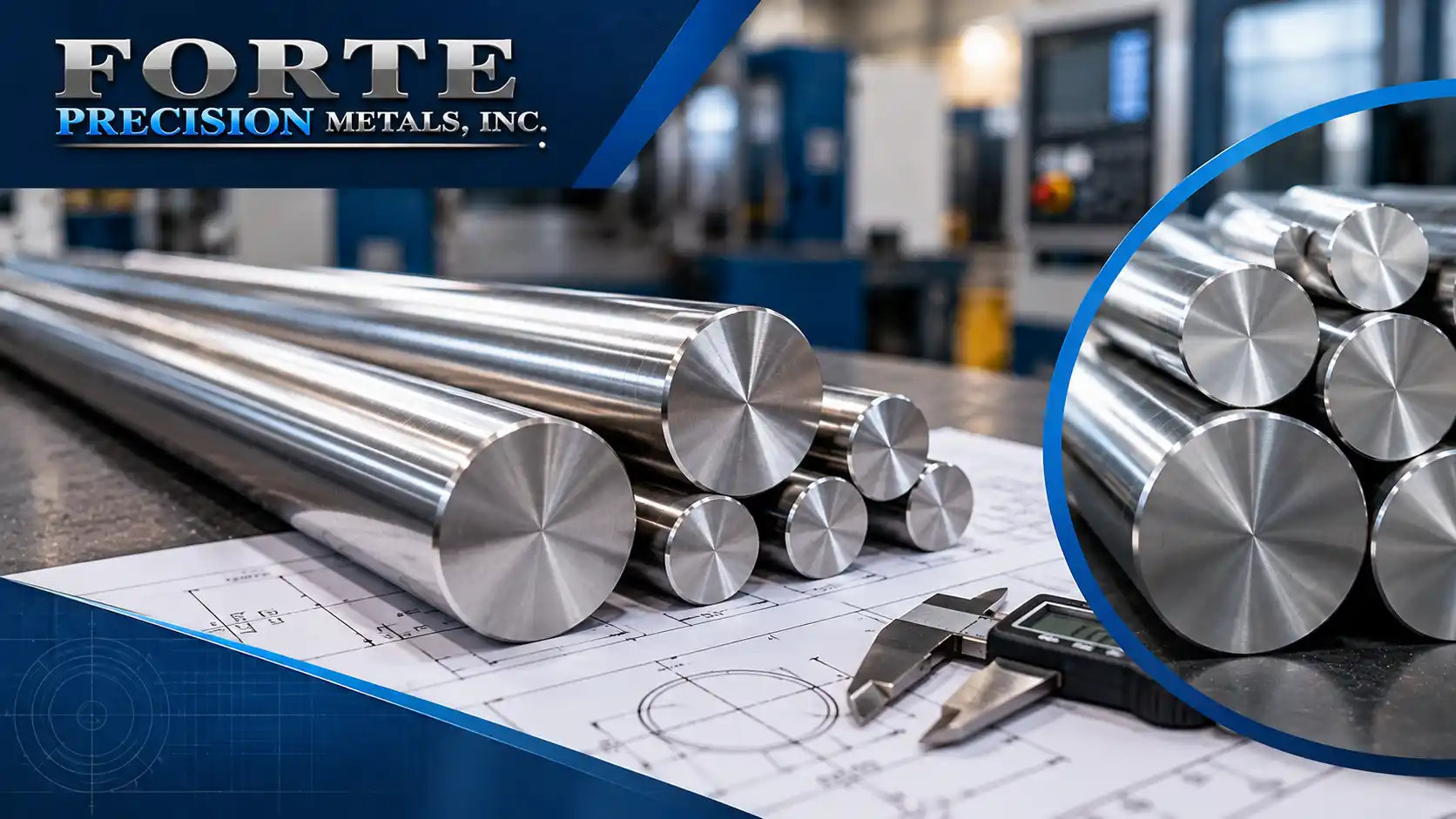 Stainless steel round bars in different sizes with engineering drawings